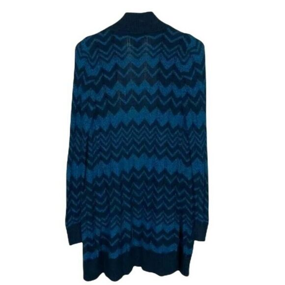 Missoni for Target Long Open Cardigan Navy Blue Chevron Pattern Sz Small Pockets - Picture 2 of 4
